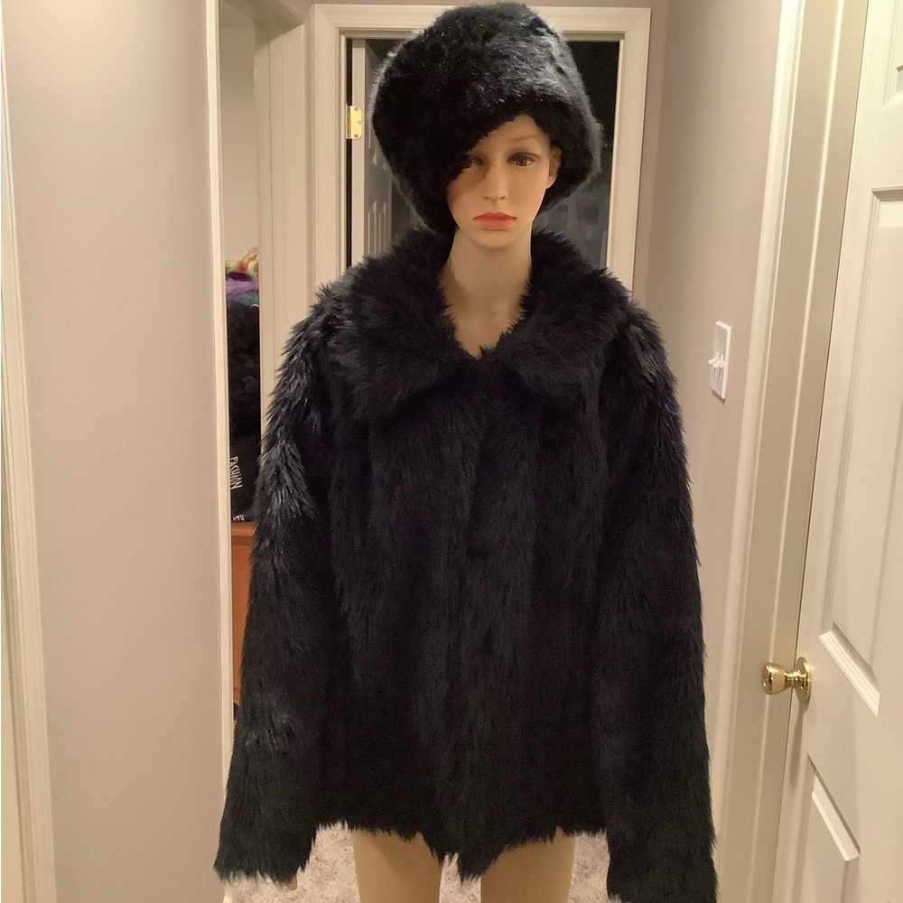 Red Snap Black Faux Fur Teddy Sherpa Hippie Jacket Women Size Large